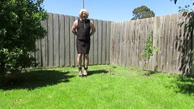 Daisy hogtied in back yard tight black dress - ashemaletube.com
