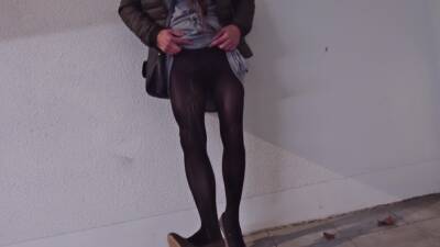 Very naughty outdoor piss in the pantyhose - ashemaletube.com