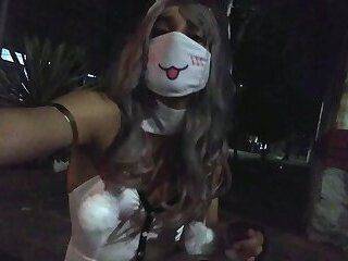 Bunny Chiaki cosplay outside at night and anal play - ashemaletube.com
