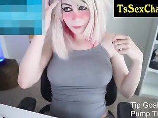 thin cutie and large tits tugs her penis on cam - ashemaletube.com