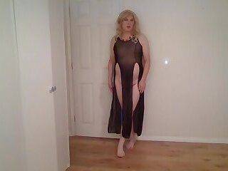 Black see-through gown and no panties - ashemaletube.com