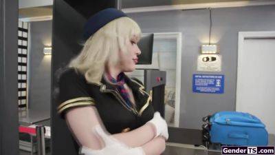 Izzy Wilde - Ts flight attendant Izzy Wilde has metal buttplug up her ass - hotmovs.com